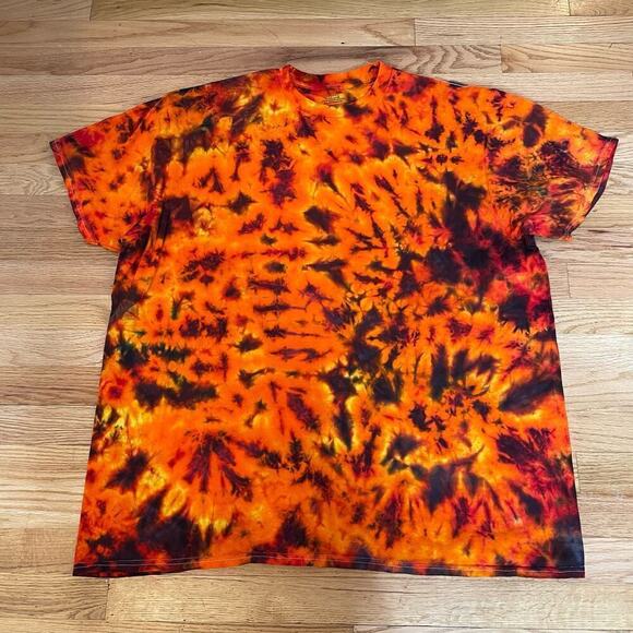 handmade tie dyed unisex tshirt orange red lava black 3XL - Picture 2 of 8